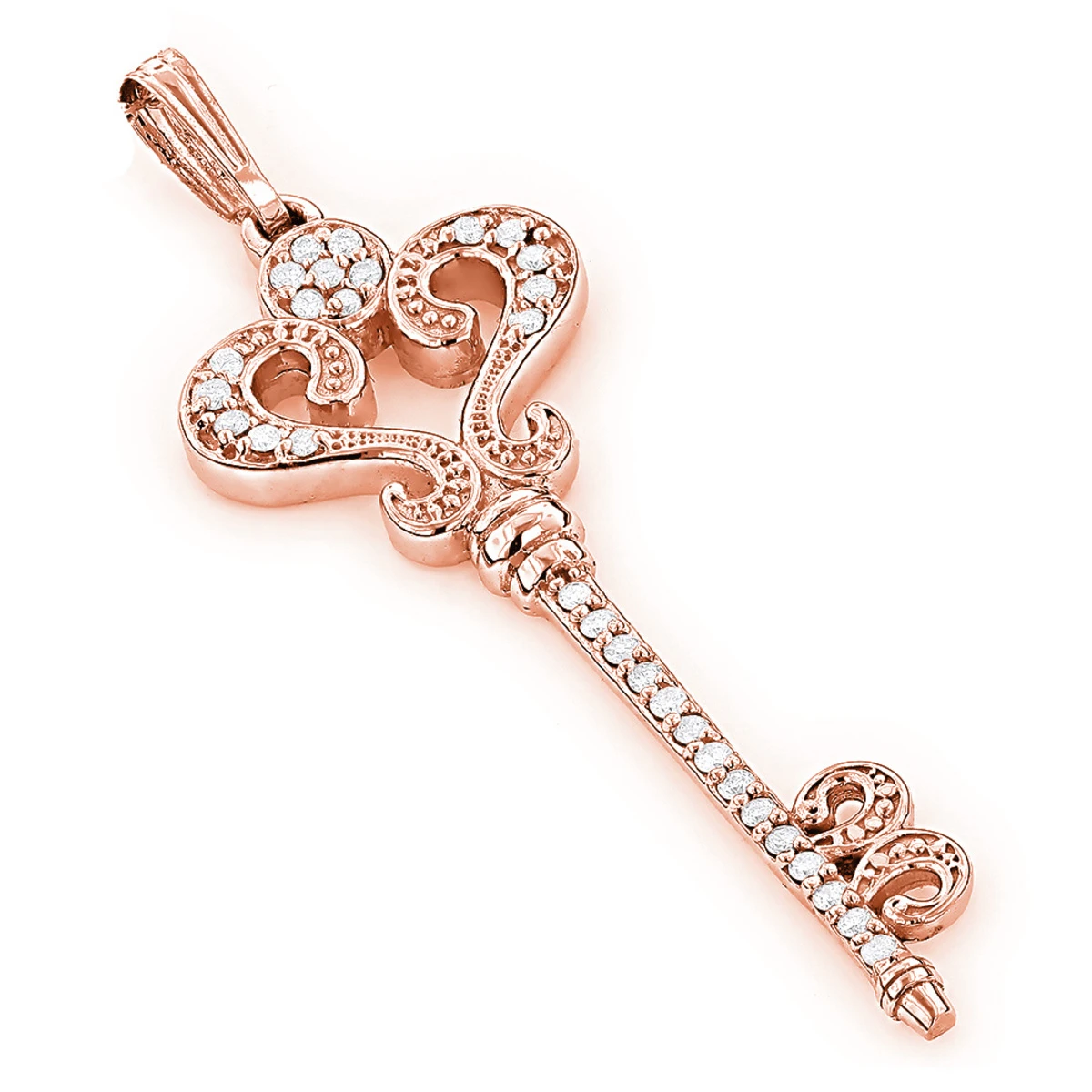 Ladies Pendants 14K White Gold Diamond Key Necklace Pendant 0.70ct 3 Ladies Pendants 14K White Gold Diamond Key Necklace Pendant 0.70ct - Image 3