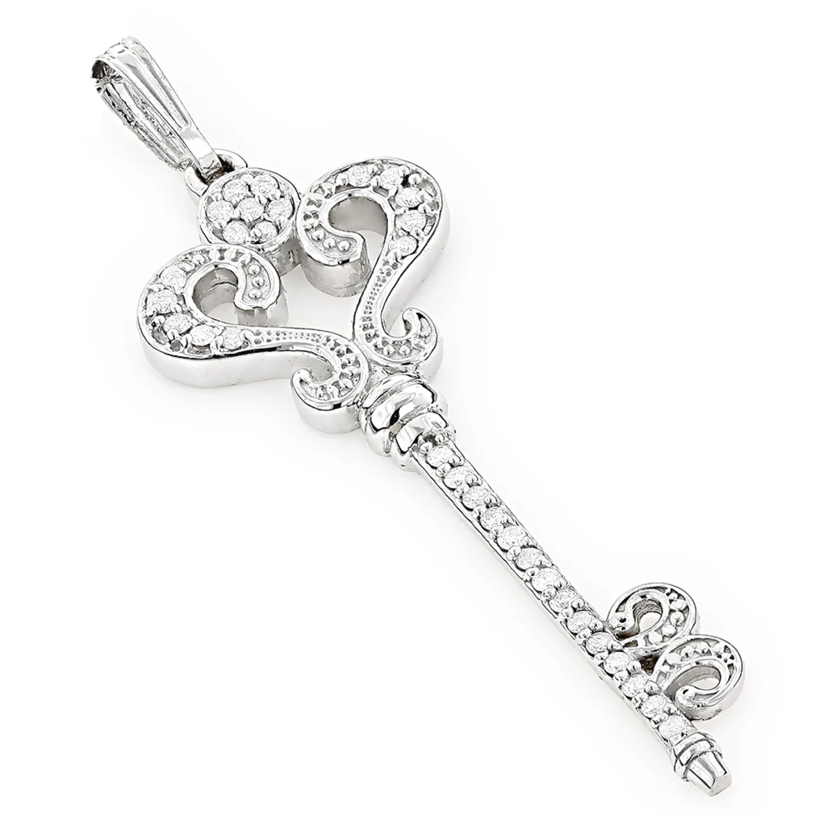 Ladies Pendants 14K White Gold Diamond Key Necklace Pendant 0.70ct 1 Ladies Pendants 14K White Gold Diamond Key Necklace Pendant 0.70ct