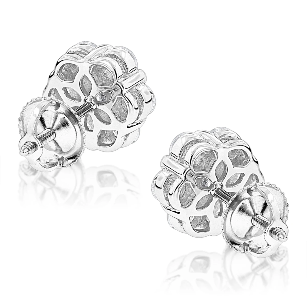 6 Carat Look Large Diamond Cluster Earrings 14K White Gold Studs 2 Carats 4 6 Carat Look Large Diamond Cluster Earrings 14K White Gold Studs 2 Carats - Image 4