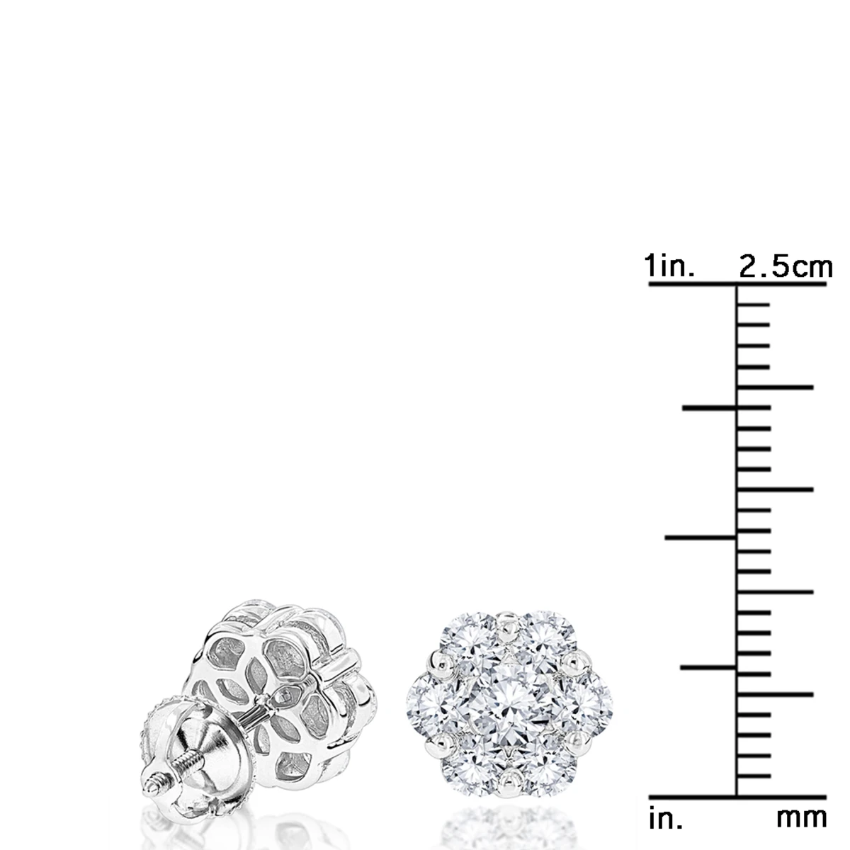 6 Carat Look Large Diamond Cluster Earrings 14K White Gold Studs 2 Carats 5 6 Carat Look Large Diamond Cluster Earrings 14K White Gold Studs 2 Carats - Image 5