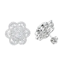 LUXURMAN 14K White Gold Unique Flower Ladies Diamond Cluster Stud Earrings 2.2ct