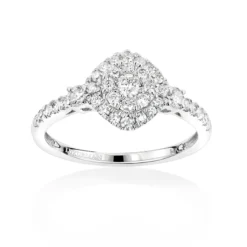 Luxurman Affordable Diamond Cluster Engagement Ring 14K White Gold For Ladies