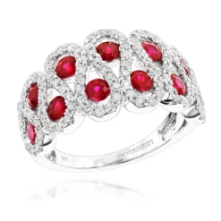 Luxurman Diamonds And Ruby Ladies Cocktail Ring 14K White Gold 1ct