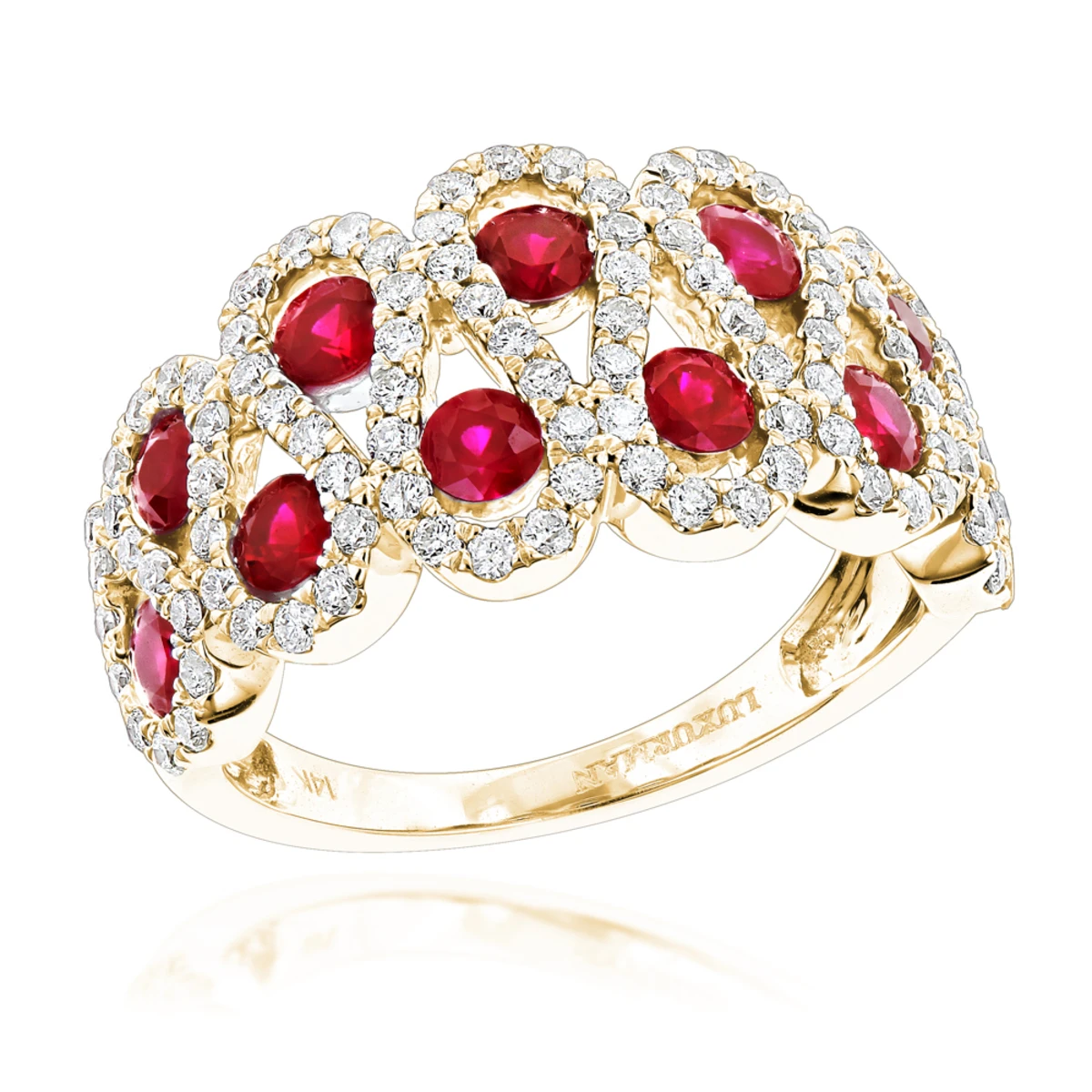 Luxurman Diamonds And Ruby Ladies Cocktail Ring 14K White Gold 1ct 2 Luxurman Diamonds And Ruby Ladies Cocktail Ring 14K White Gold 1ct - Image 2