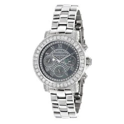 Luxurman Ladies Diamond Watch 3ct Black