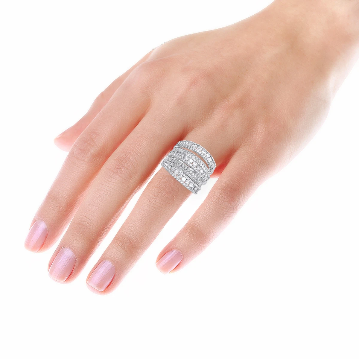 Luxurman Women's Oversized Fashion Cocktail Ring With Diamonds 3.75 14K White Gold 5 Luxurman Women's Oversized Fashion Cocktail Ring With Diamonds 3.75 14K White Gold - Image 5