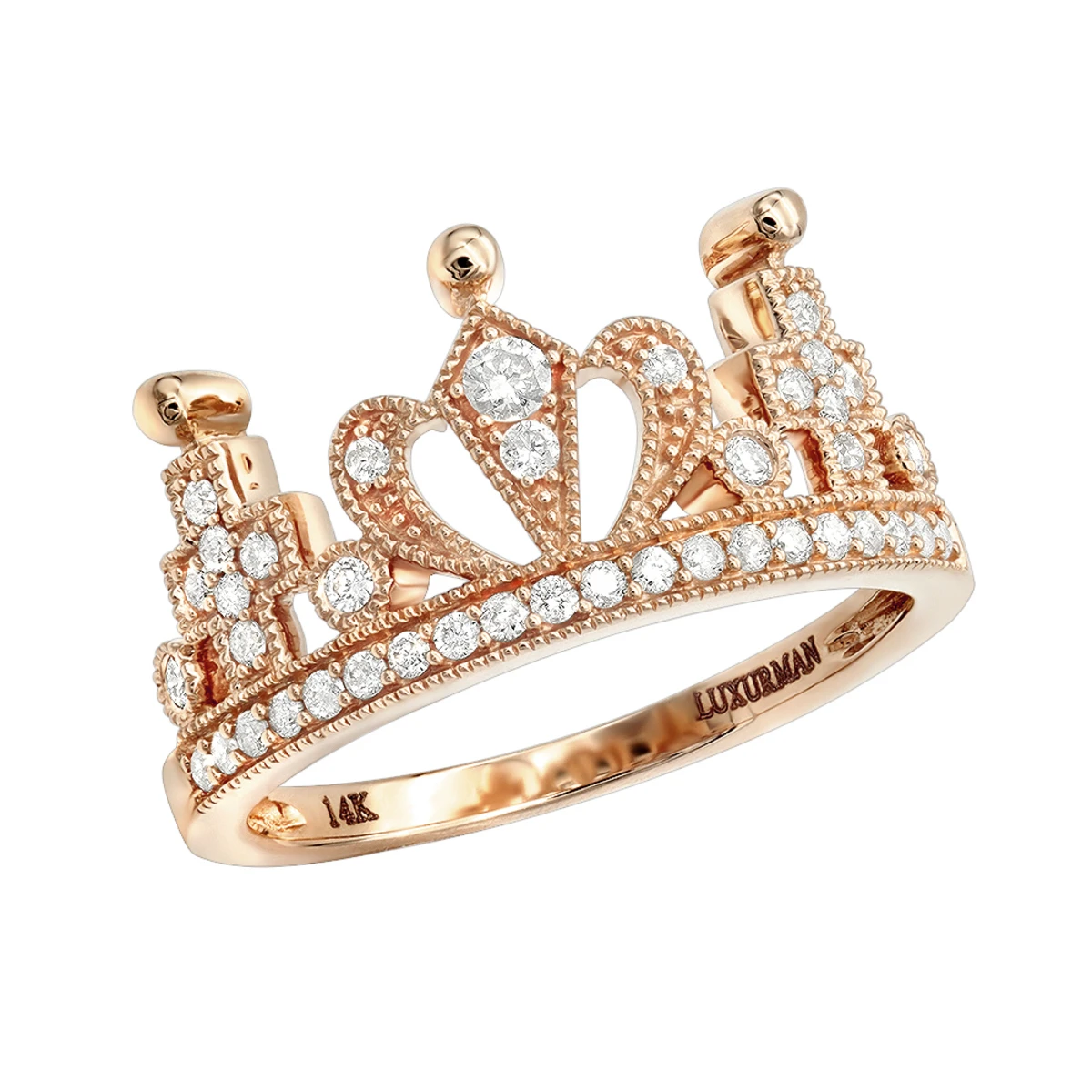 Luxurman Women's 14K Yellow Gold Queen Crown Ring With Diamonds 0.35ct 3 Luxurman Women's 14K Yellow Gold Queen Crown Ring With Diamonds 0.35ct - Image 3