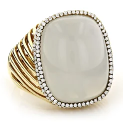 Moonstone 14K Yellow Gold Diamond White Moonstone Ring 17.2