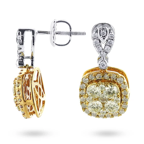 Natural Yellow Diamond Dangle Earrings 1.65ct 14K Yellow Gold 1 Natural Yellow Diamond Dangle Earrings 1.65ct 14K Yellow Gold