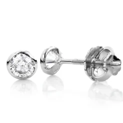 One Carat 14K White Gold Solitaire Round Diamond Bezel Stud Earrings