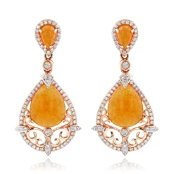 Orange Aventurine Gemstone Diamond Earrings 7.56ct 14K Rose Gold