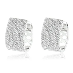 Pave Diamond Earrings For Women 14K White Gold 1 Carat Small Wide Hoops