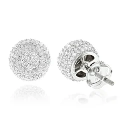 Pave Diamond Earrings 14K White Gold Studs 1.32ct