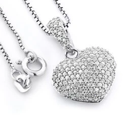 Pave Diamond Heart Pendant 0.48ct Sterling Silver