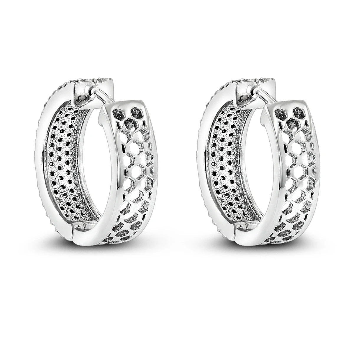 Pave Diamond Hoop Earrings 1.20ct 14K White Gold 4 Pave Diamond Hoop Earrings 1.20ct 14K White Gold - Image 4