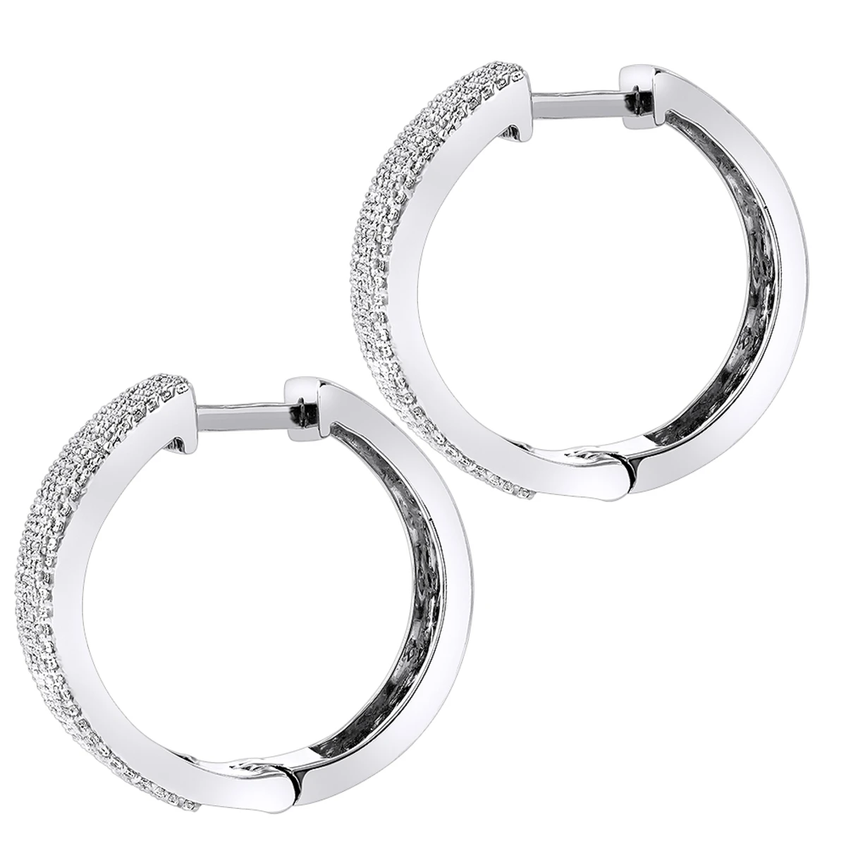 Pave Diamond Hoop Earrings 1.75ct 14K White Gold 4 Pave Diamond Hoop Earrings 1.75ct 14K White Gold - Image 4