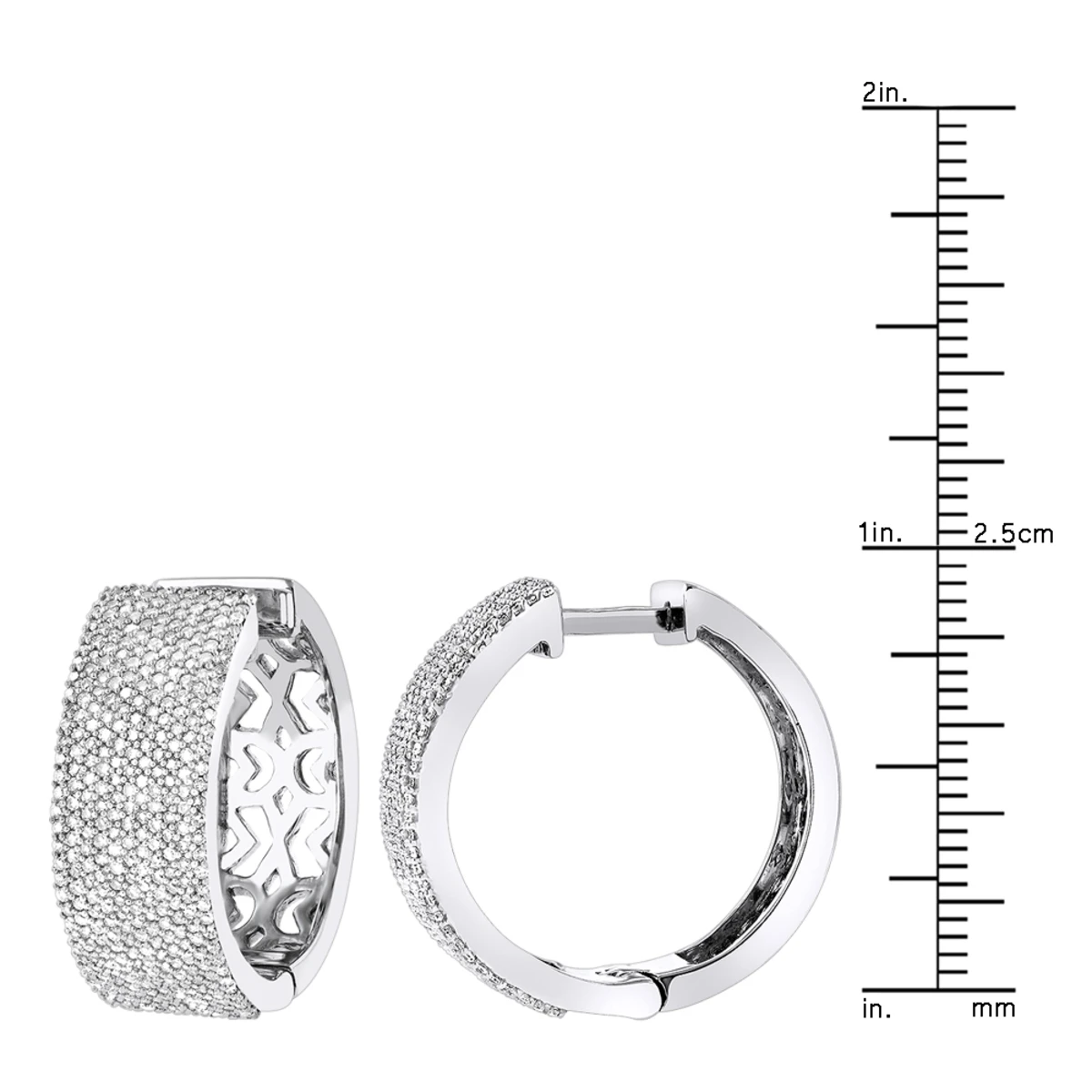 Pave Diamond Hoop Earrings 1.75ct 14K White Gold 5 Pave Diamond Hoop Earrings 1.75ct 14K White Gold - Image 5