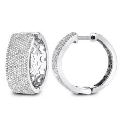 Pave Diamond Hoop Earrings 1.75ct 14K White Gold