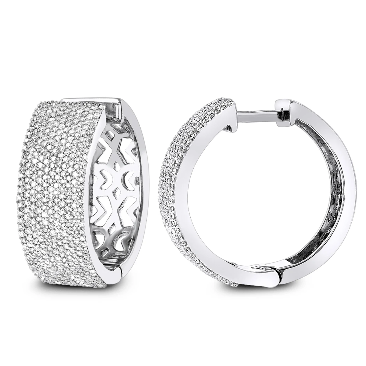 Pave Diamond Hoop Earrings 1.75ct 14K White Gold 1 Pave Diamond Hoop Earrings 1.75ct 14K White Gold