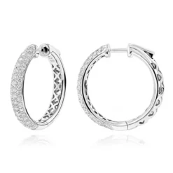 Pave Diamond Hoop Earrings 2.45ct
