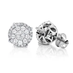 Pave Diamond Stud Earrings 0.9ct 14K White Gold