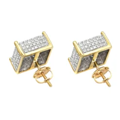 1 Carat Pave Diamond Stud Earrings 10K Yellow Gold Cube Shape 9 1 Carat Pave Diamond Stud Earrings 10K Yellow Gold Cube Shape -The King Of Accessories pave diamond stud earrings 10k 095ct p 43212 backye