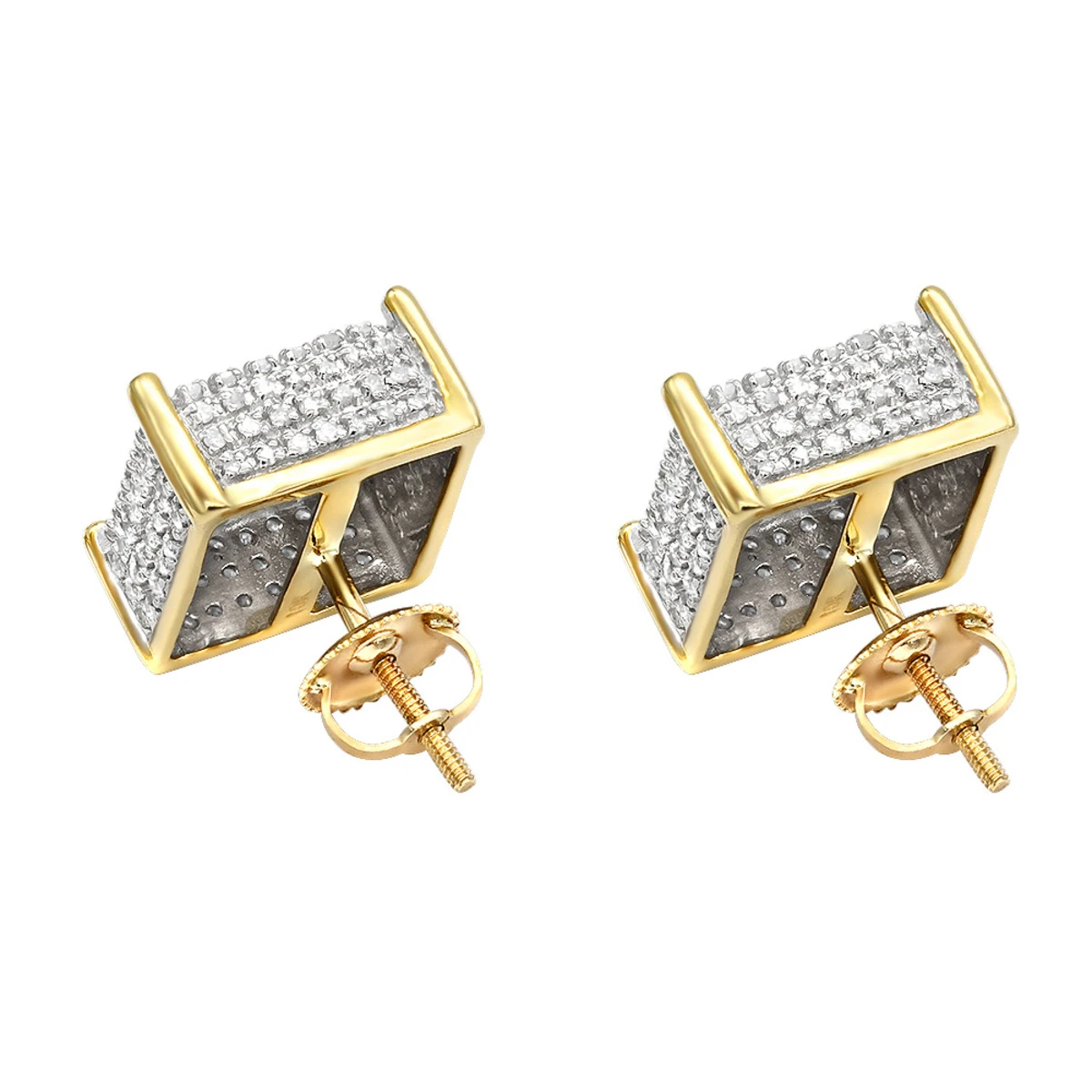 1 Carat Pave Diamond Stud Earrings 10K Yellow Gold Cube Shape 4 1 Carat Pave Diamond Stud Earrings 10K Yellow Gold Cube Shape - Image 4