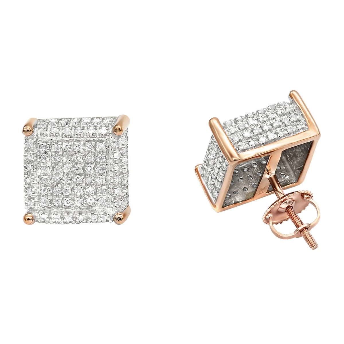 1 Carat Pave Diamond Stud Earrings 10K Yellow Gold Cube Shape 3 1 Carat Pave Diamond Stud Earrings 10K Yellow Gold Cube Shape - Image 3