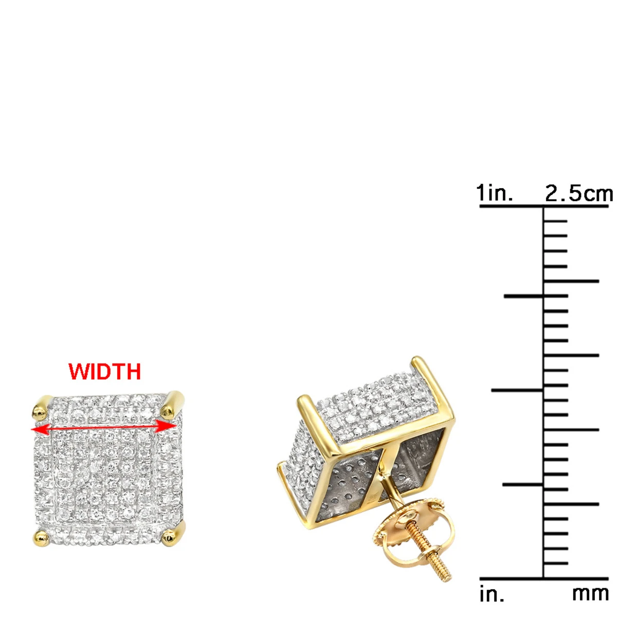 1 Carat Pave Diamond Stud Earrings 10K Yellow Gold Cube Shape 6 1 Carat Pave Diamond Stud Earrings 10K Yellow Gold Cube Shape - Image 6