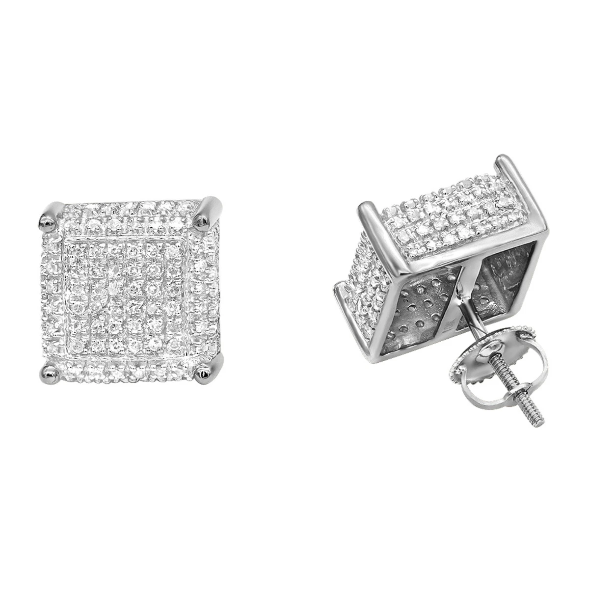 1 Carat Pave Diamond Stud Earrings 10K Yellow Gold Cube Shape 2 1 Carat Pave Diamond Stud Earrings 10K Yellow Gold Cube Shape - Image 2