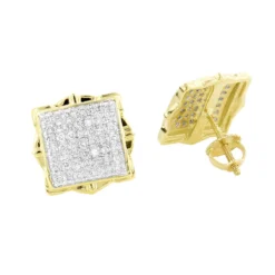 Pave Diamond Stud Earrings 1/2ct 14K Yellow Gold