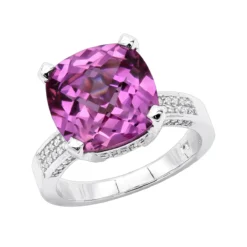 Pink Sapphire 0.55ct Diamond 14K White Gold Cocktail Ring For Women