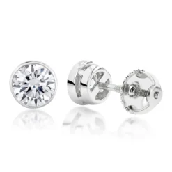 Platinum Bezel Set Diamond Stud Earrings Round Cut 0.75ct