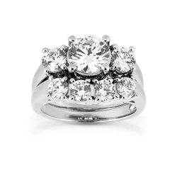 Platinum Diamond Three Stones Engagement Ring Set 1.28c