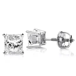 Platinum Solitaire Princess Cut Diamond Stud Earrings 0.33ct
