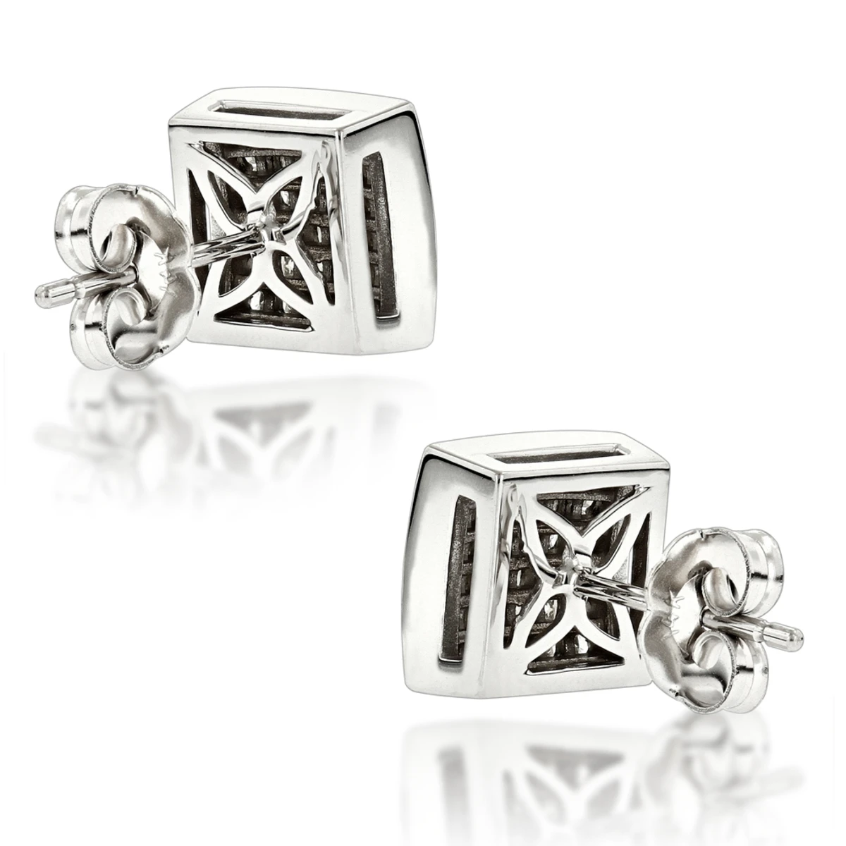 Princess Cut Diamond Stud Earrings 14K White Gold 1.65ct Invisible Setting 4 Princess Cut Diamond Stud Earrings 14K White Gold 1.65ct Invisible Setting - Image 4