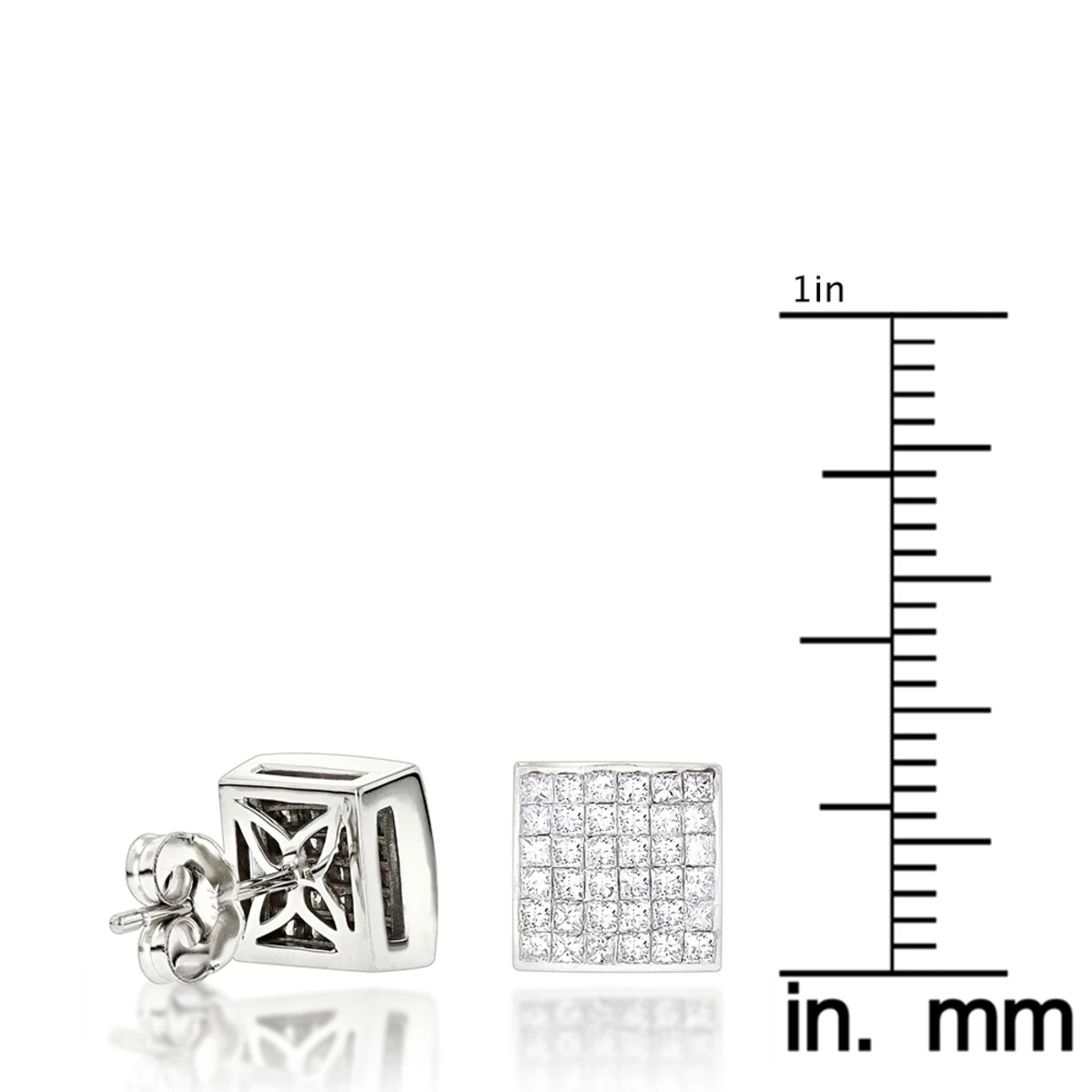 Princess Cut Diamond Stud Earrings 14K White Gold 1.65ct Invisible Setting 6 Princess Cut Diamond Stud Earrings 14K White Gold 1.65ct Invisible Setting - Image 6