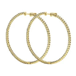 Real 3 Carat Black Diamond 2 Inch Hoop Earrings Inside Out Design 14K White Gold -The King Of Accessories real 3 carat black diamond 2 inch hoop earrings inside out design 14k gold 018012 backye