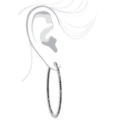 Real 3 Carat Black Diamond 2 Inch Hoop Earrings Inside Out Design 14K White Gold -The King Of Accessories real 3 carat black diamond 2 inch hoop earrings inside out design 14k gold 018012 bodwh