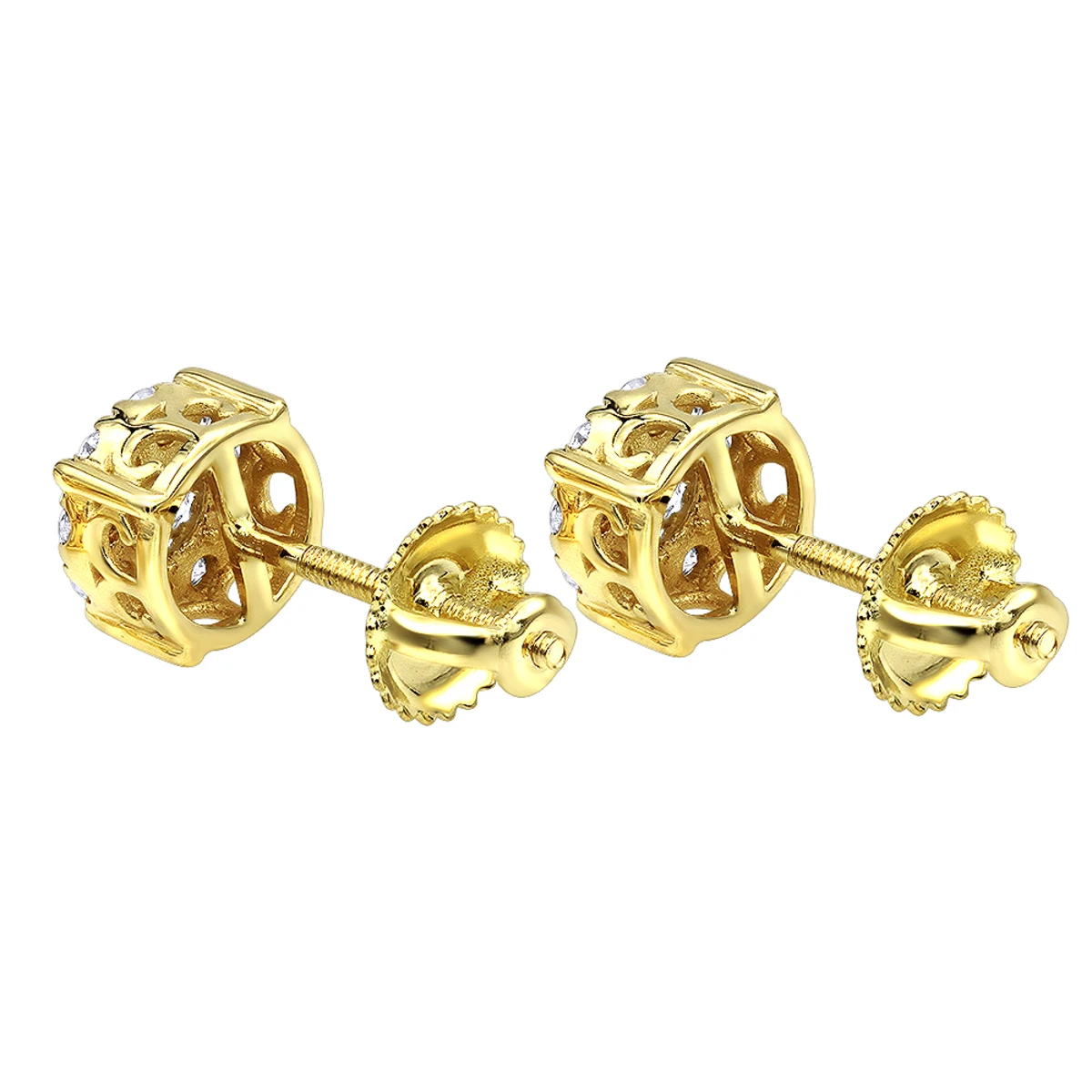 Round Cluster Diamond Earrings Studs 0.75ct 14K Yellow Gold 4 Round Cluster Diamond Earrings Studs 0.75ct 14K Yellow Gold - Image 4