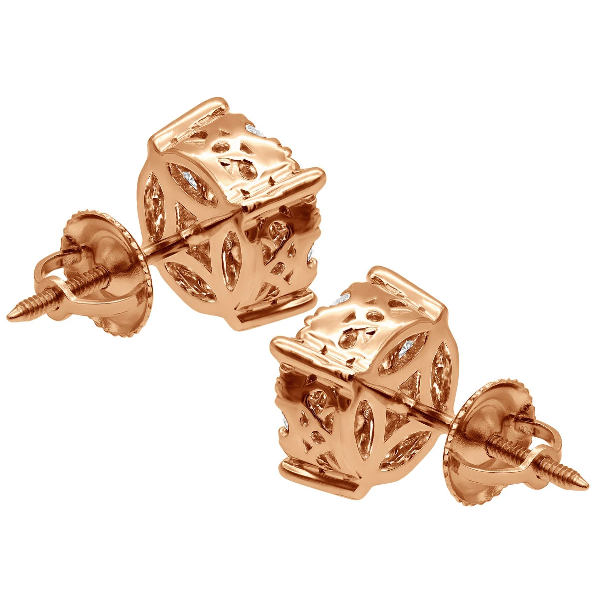Round Diamond Cluster Stud Earrings 1.61ct 14K Rose Gold 6 Round Diamond Cluster Stud Earrings 1.61ct 14K Rose Gold - Image 6