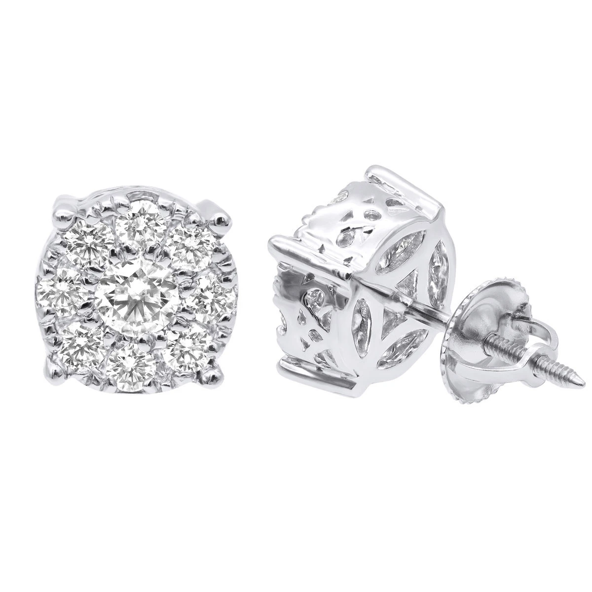 Round Diamond Cluster Stud Earrings 1.61ct 14K Rose Gold 2 Round Diamond Cluster Stud Earrings 1.61ct 14K Rose Gold - Image 2