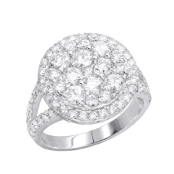 14K White Gold Ladies Round Diamond Cluster Engagement Ring 2.2ct