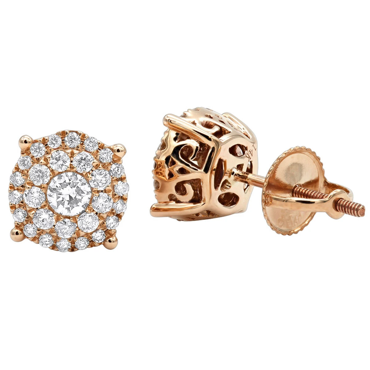Round Diamond Stud Earrings 14K Rose Gold 0.76ct Pave Cluster Design 5 Round Diamond Stud Earrings 14K Rose Gold 0.76ct Pave Cluster Design - Image 5