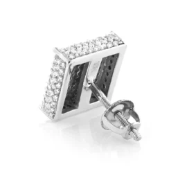 Single 10K White Gold Square Men's Diamond Stud Earring 0.6ct Pave Diamonds -The King Of Accessories single 10k gold square mens diamond stud earring 06ct pave diamonds backwh