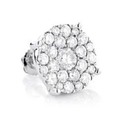 Single Oversized Cluster Men's 18K Rose Gold Round Diamond Stud Earring 2ct
