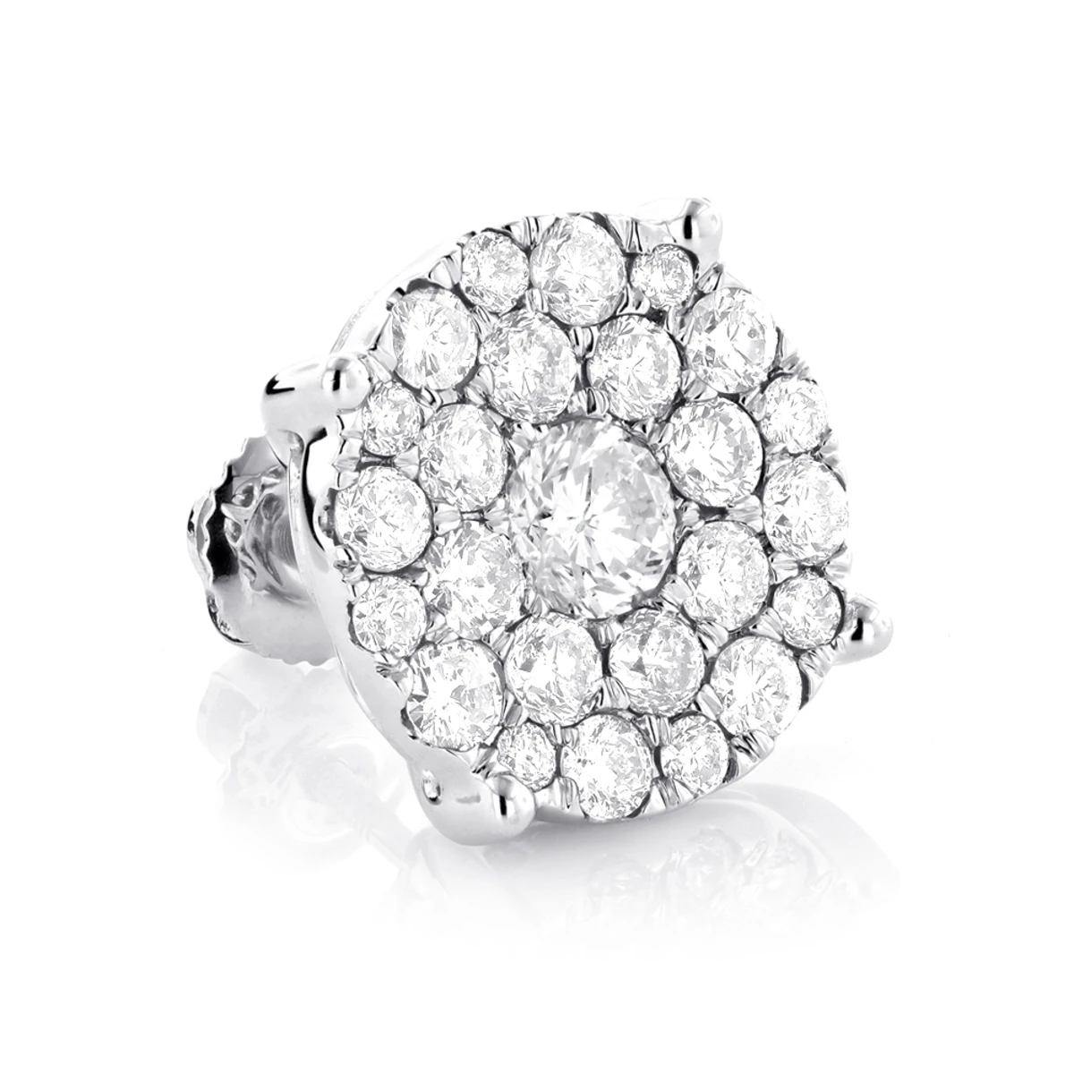 Single Oversized Cluster Men's 18K Rose Gold Round Diamond Stud Earring 2ct 1 Single Oversized Cluster Men's 18K Rose Gold Round Diamond Stud Earring 2ct