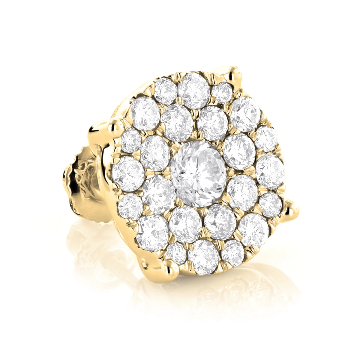 Single Oversized Cluster Men's 18K Rose Gold Round Diamond Stud Earring 2ct 4 Single Oversized Cluster Men's 18K Rose Gold Round Diamond Stud Earring 2ct - Image 4