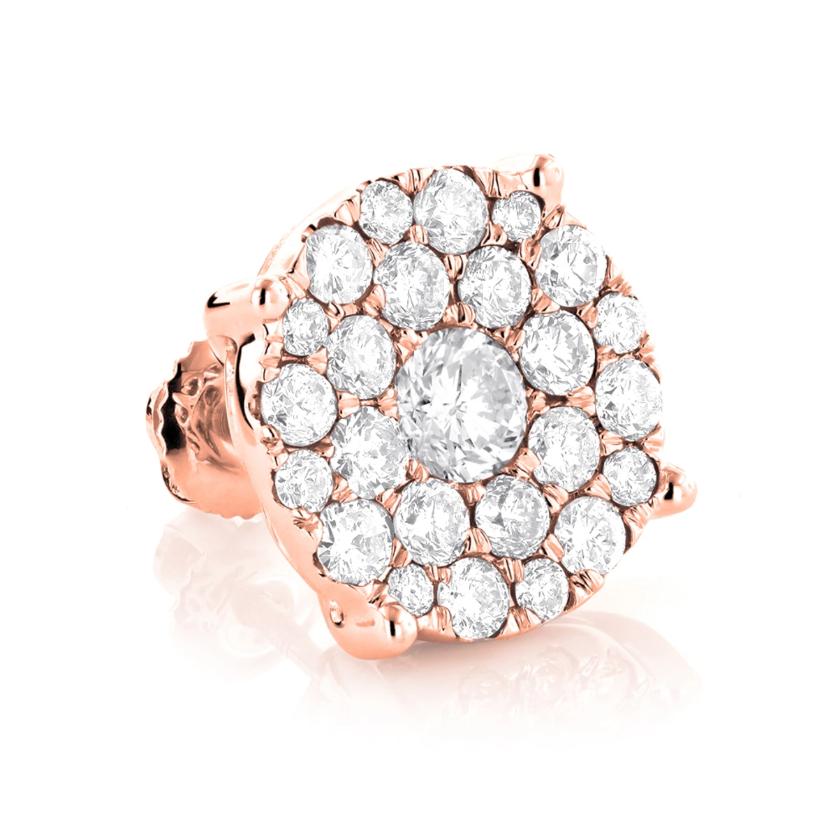 Single Oversized Cluster Men's 18K Rose Gold Round Diamond Stud Earring 2ct 5 Single Oversized Cluster Men's 18K Rose Gold Round Diamond Stud Earring 2ct - Image 5