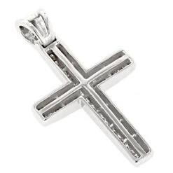Small 14K Yellow Gold Invisible Princess Cut Diamond Cross Pendant 1.25ct -The King Of Accessories small 14k gold diamond cross pendant 125ct p 7023 backwh
